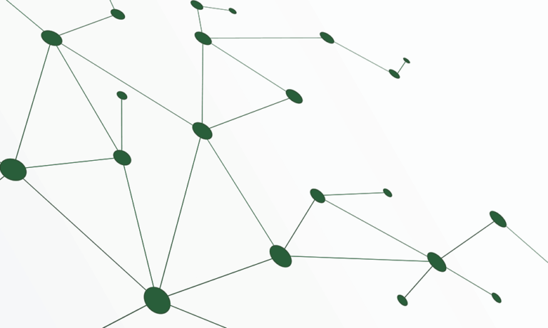Abstrakte grüne Linien und Kreise auf weißem Hintergrund, die ein Netzwerk bilden.